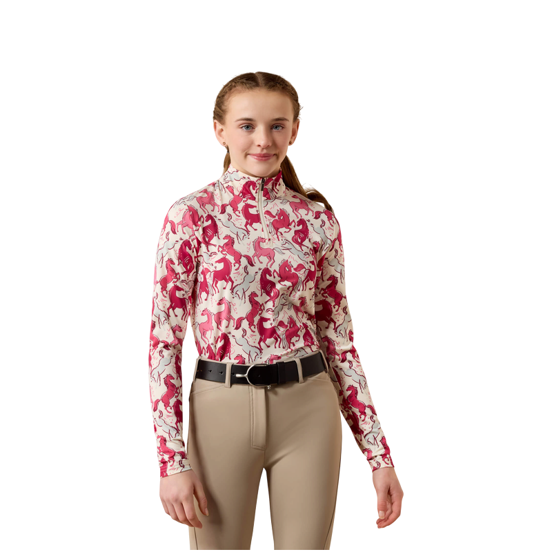 Ariat - Kinder-Langarm-Baselayer LunaVeil in Vanille mit Pferde-Print
