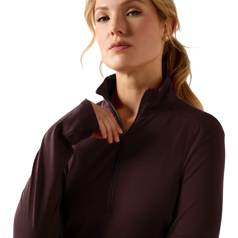 Ariat - Baselayer zippé manches longues femme Cheviot chocolate plum