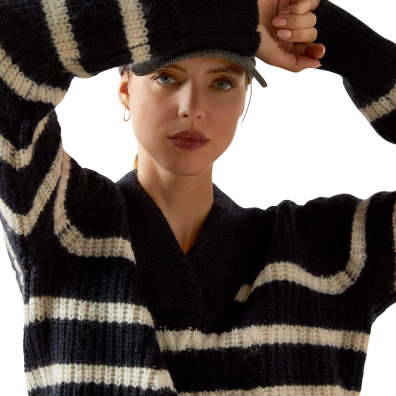 Ariat - Damen V-Ausschnitt Pullover Arley navy cream stripe | - Ohlala