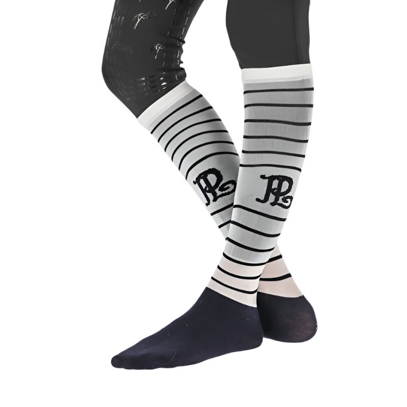 Pénélope - Chaussettes d’équitation concours rayé marine/crème (x2) | - Ohlala