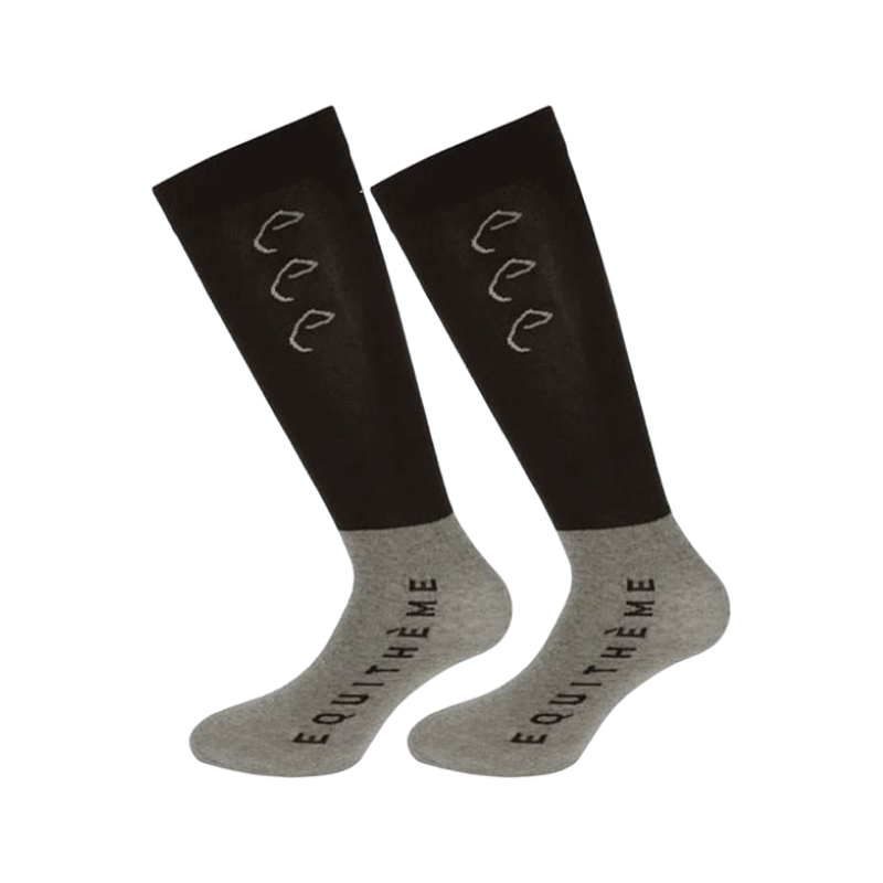 Equithème - Chaussettes d'équitation Compet noir/gris (x2) | - Ohlala