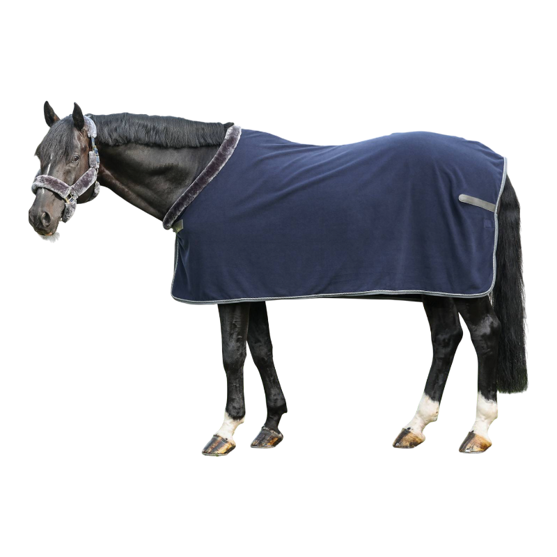 Bucas - Fleecedeken Show-Line Fleece marine/grijs 600g | - Ohlala