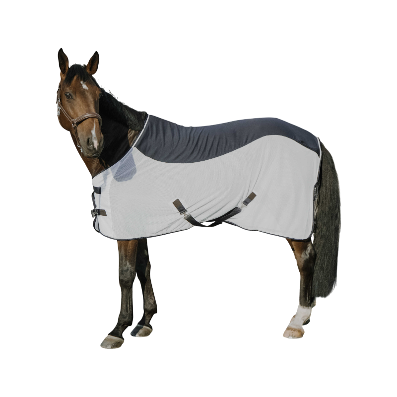 Equithème - Couverture anti-mouches Flycool marine/ blanc | - Ohlala