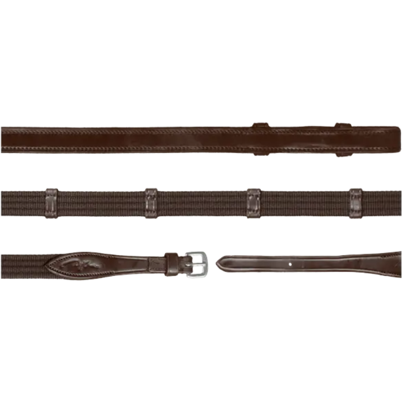 Dyon - Stoffen teugels 5/8 met 9 stoppers (zonder stopper) New English Collection bruin | - Ohlala