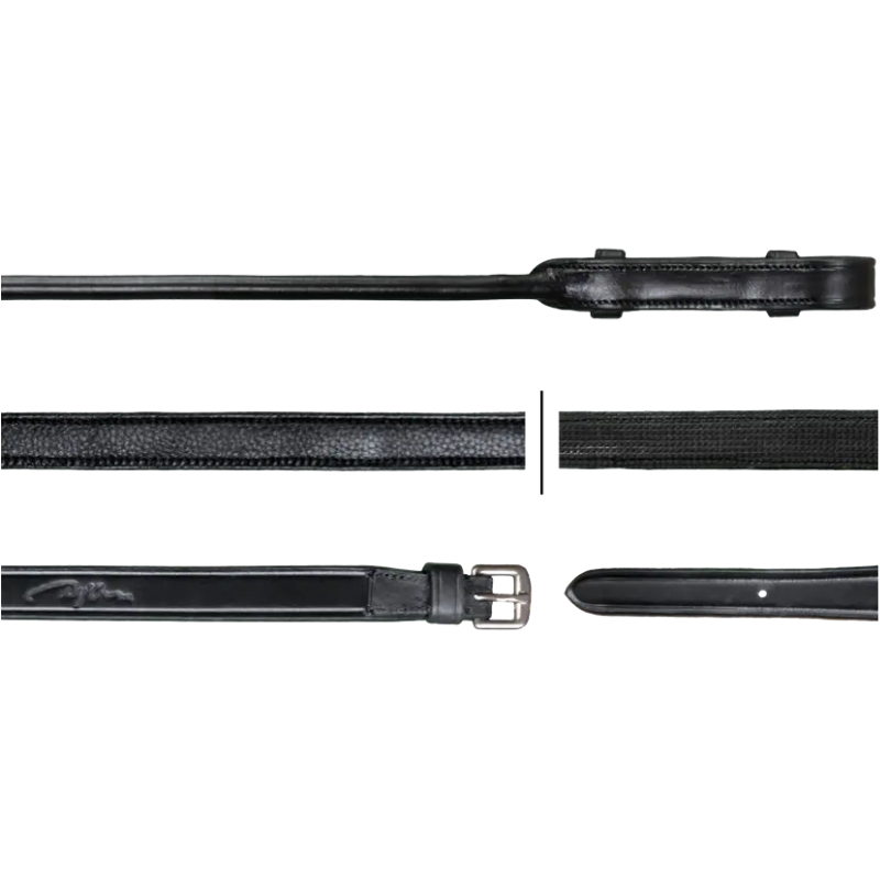 Dyon - Hunter 5/8 reins with 7 stops (no stopper) Round Leather Collection black | - Ohlala