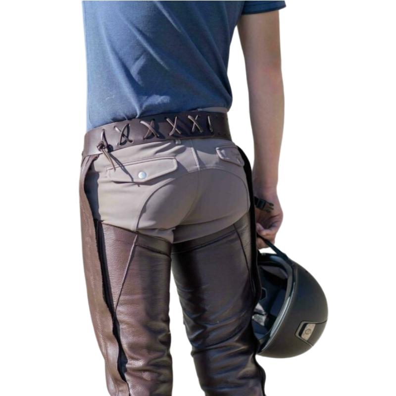 Brown leather long chaps | - Ohlala