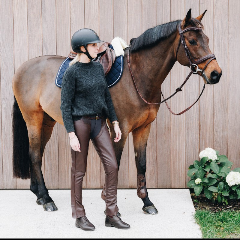 Brown leather long chaps | - Ohlala