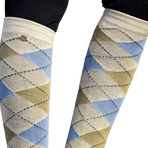 Equithème - Chaussettes d'équitation Argyle beige/ bleu ciel | - Ohlala