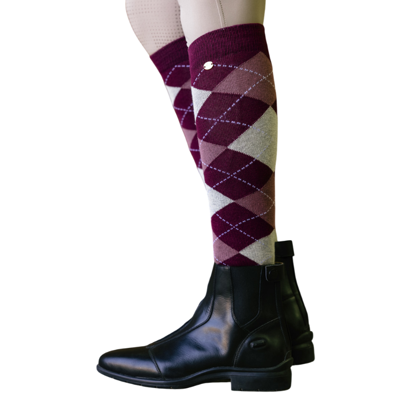 Equithème - Chaussettes d'équitation Argyle bordeaux/ vieux rose | - Ohlala