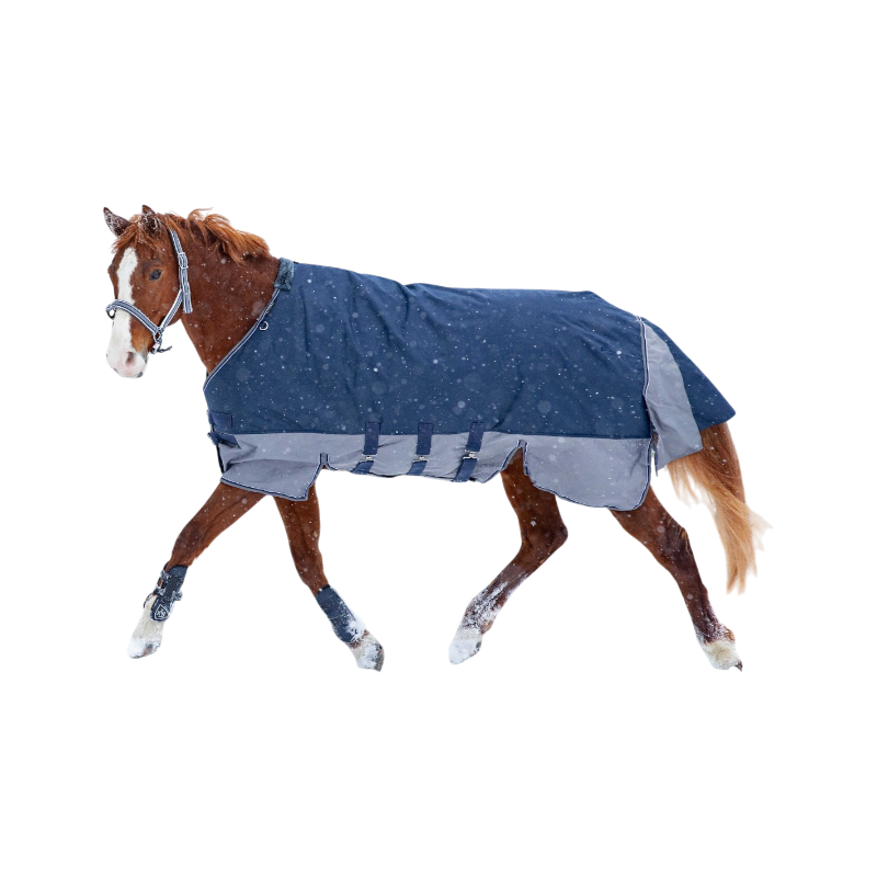 Equithème - Coperta da esterno Tyrex "Belly Belt" 600D blu navy/grigio 0g