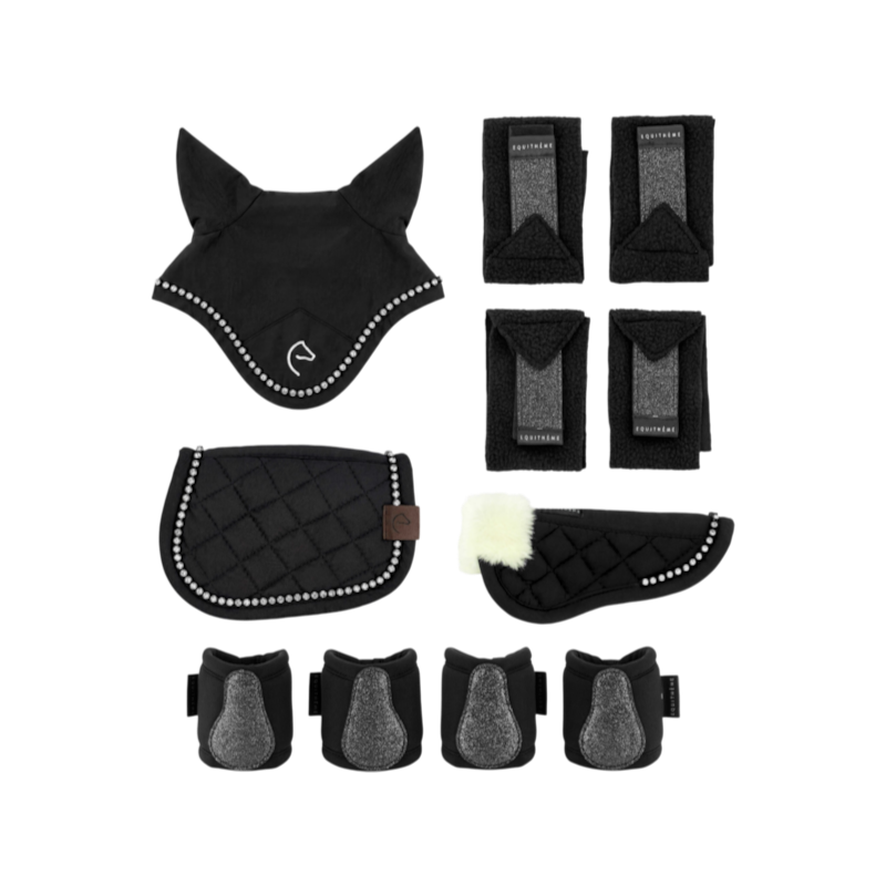 Equithème - Conjunto de acessórios para mini pónei preto glitter (x5)