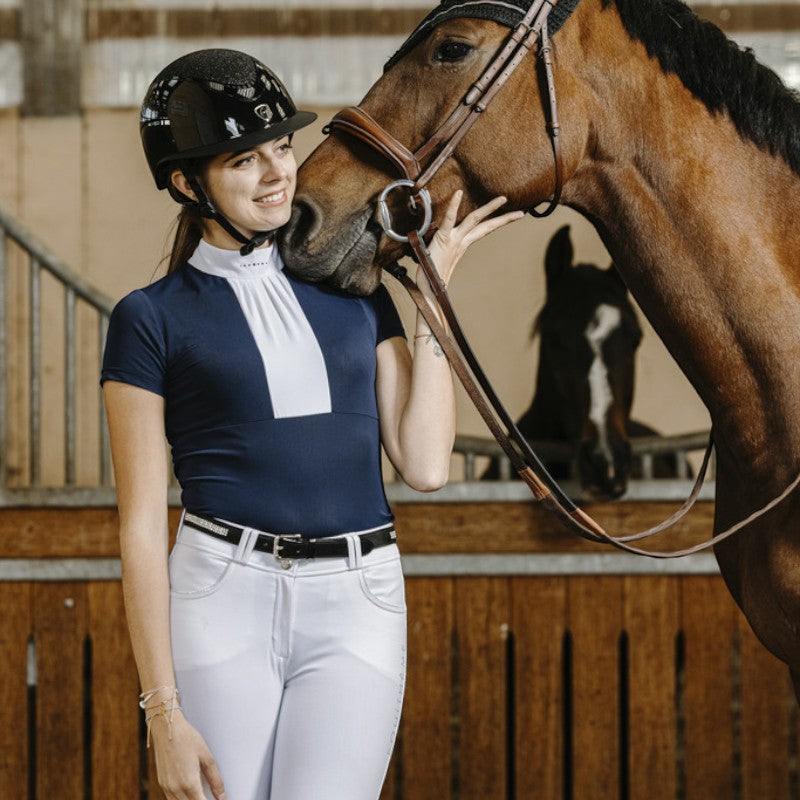 Equithème - Damska koszulka polo z krótkim rękawem na zawody Doha granatowa | - Ohlala