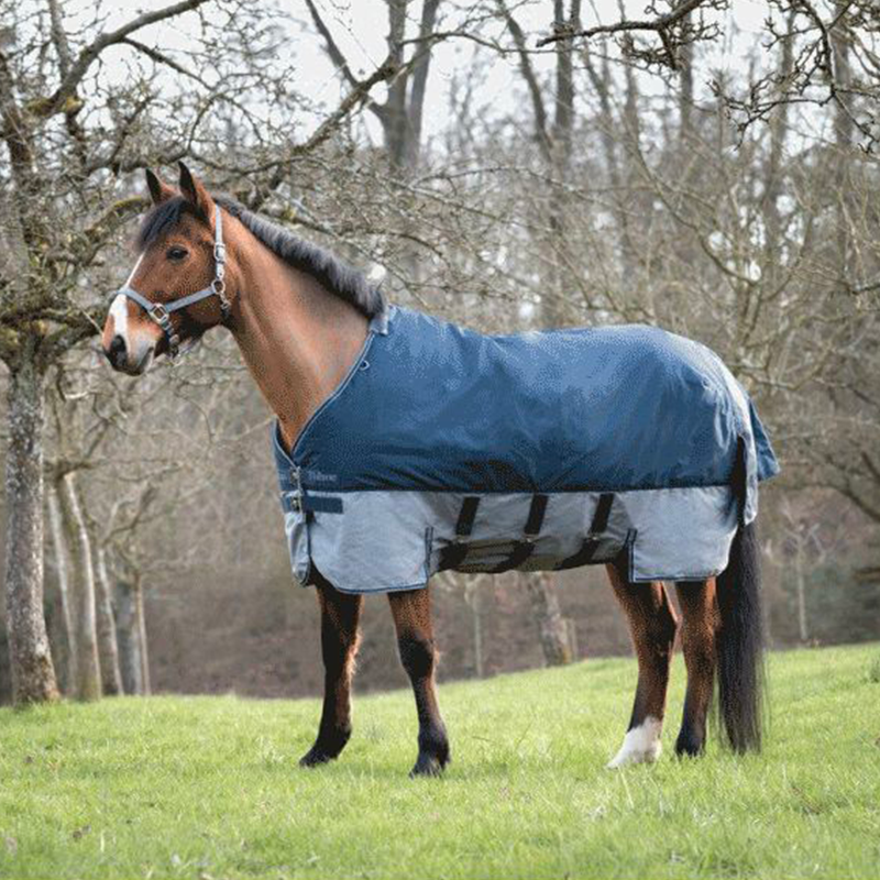 Equithème - Tyrex "Belly Belt" 600D buitendeken marine/grijs 300g | - Ohlala