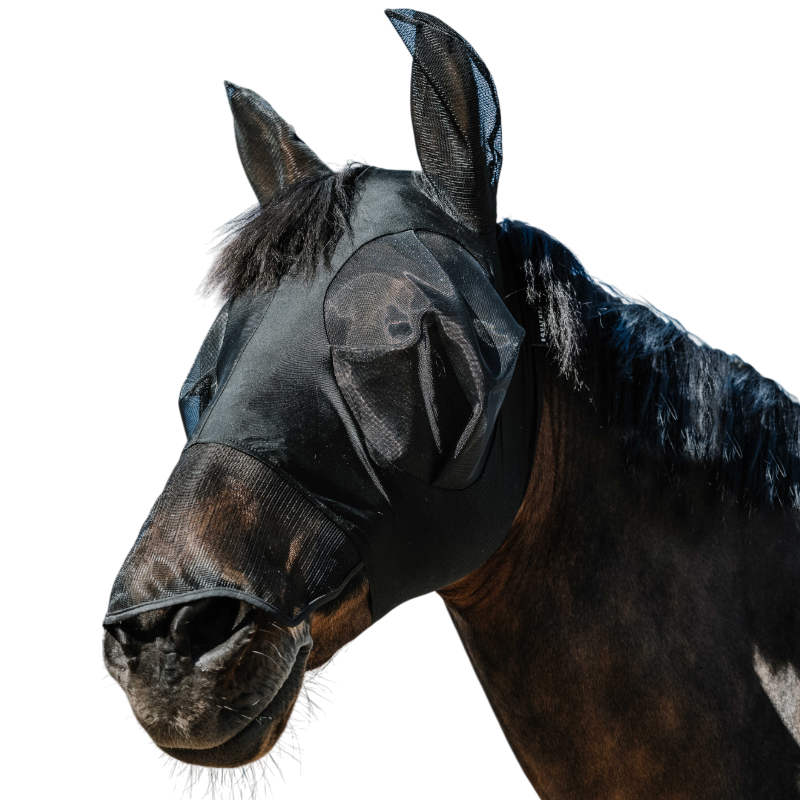 Equithème - Fly and UV Lycra Mask with ears and nose black | - Ohlala