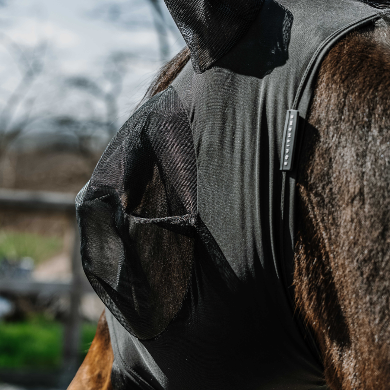 Equithème - Masque anti-mouches et UV Lycra noir | - Ohlala