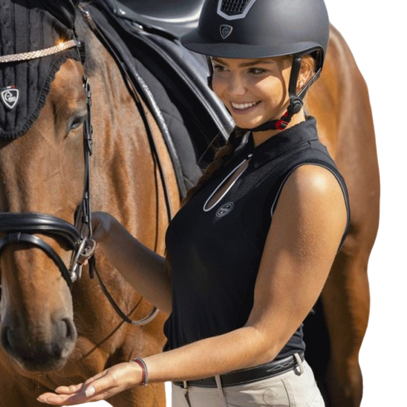 Equithème - Polo sans manches femme Sarah noir | - Ohlala