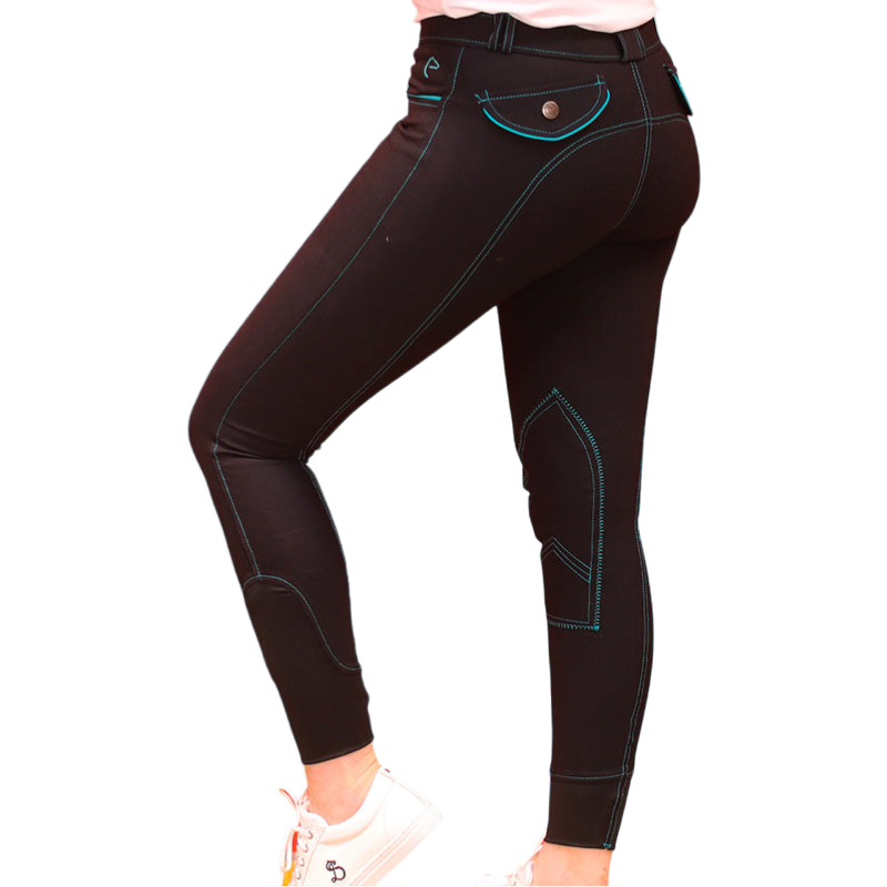 Equithème - Women's Verona Black/Turquoise Riding Breeches | - Ohlala