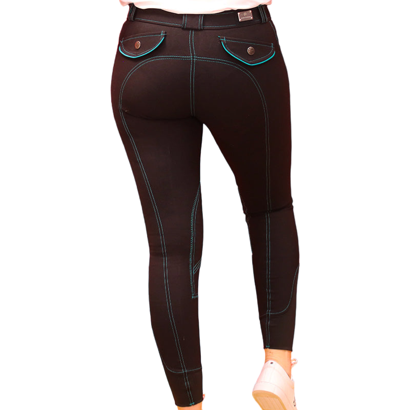 Equithème - Damen Reithose Verona Schwarz/Türkis | - Ohlala