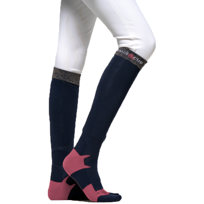 Flags & Cup - Chaussettes d'équitation femme Olbia marine/ cerise | - Ohlala