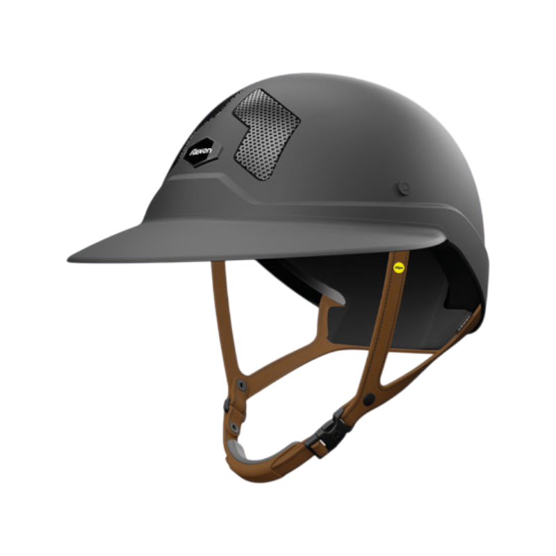 Flex On - Casque d'équitation Armet Dark MIPS jugulaire marron visière Angel