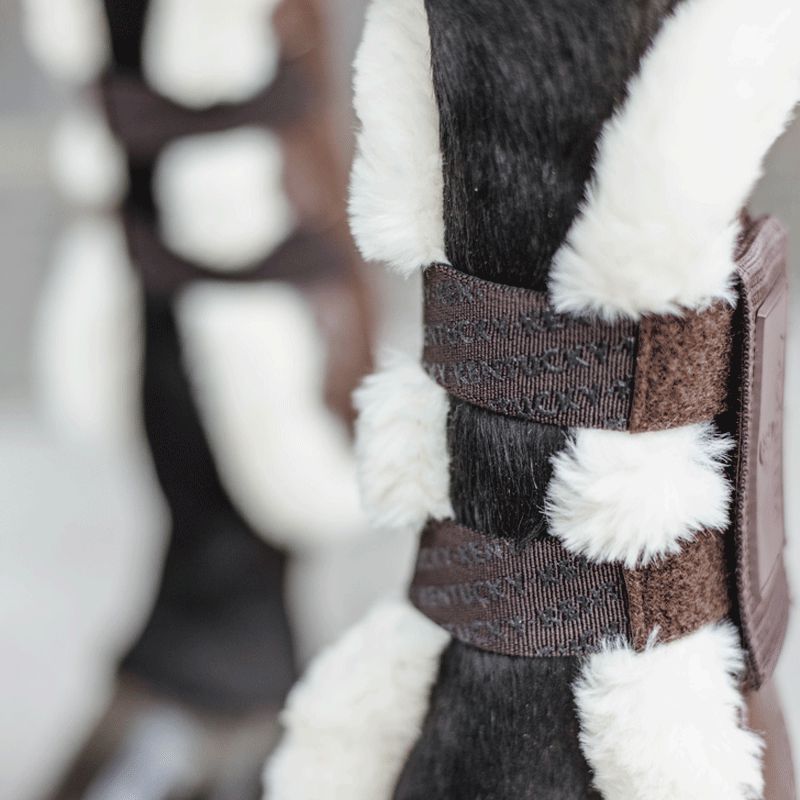 Kentucky Horsewear - Parastinchi aperti velcro montone vegan marrone | - Ohlala