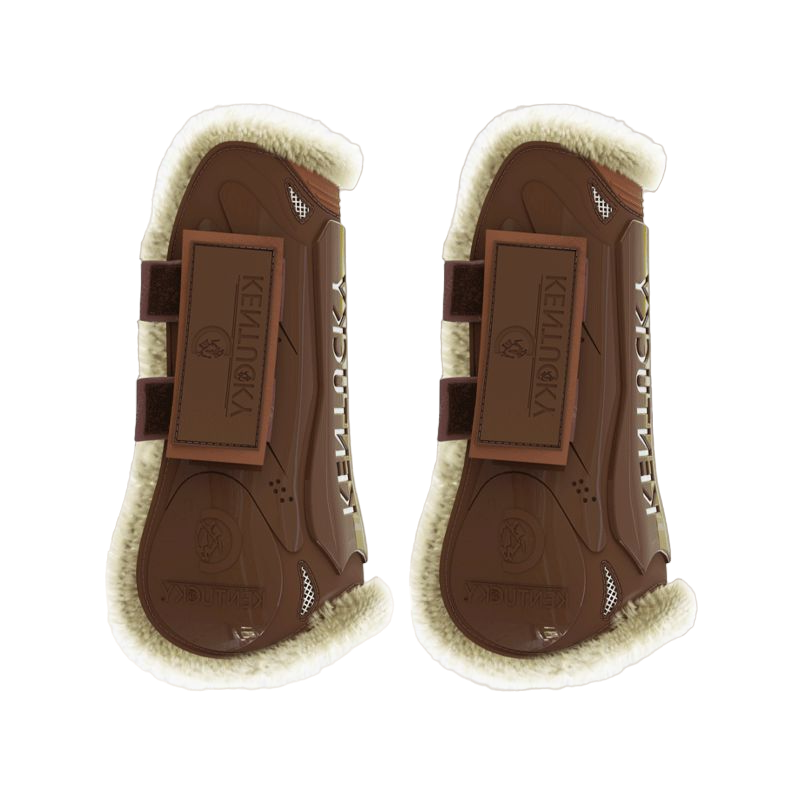 Kentucky Horsewear - Gambiere aperte velcro montone vegano marrone | - Ohlala
