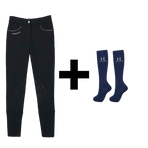 Harcour - Set Damen-Reithose Jaltika schwarz + Reitsocken Hickstead marine | - Ohlala