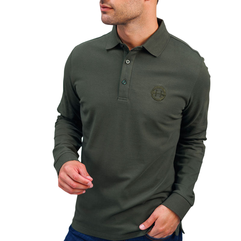 Harcour - Men's long sleeve polo Pablo khaki | - Ohlala