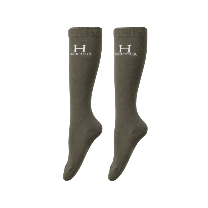 Harcour - Chaussettes d'équitation Badminton vert olive (x2)