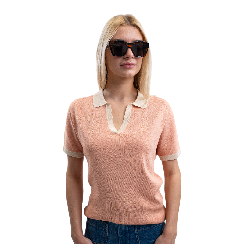 Harcour - Women's short-sleeve polo Peach apricot | - Ohlala