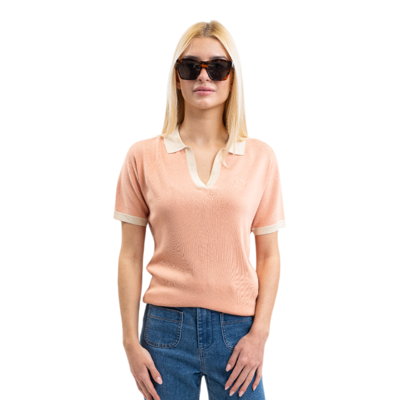 Harcour - Women's Short Sleeve Polo Peach Apricot | - Ohlala