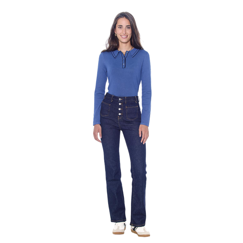 Harcour - Polo manches longues femme Popi steel blue | - Ohlala
