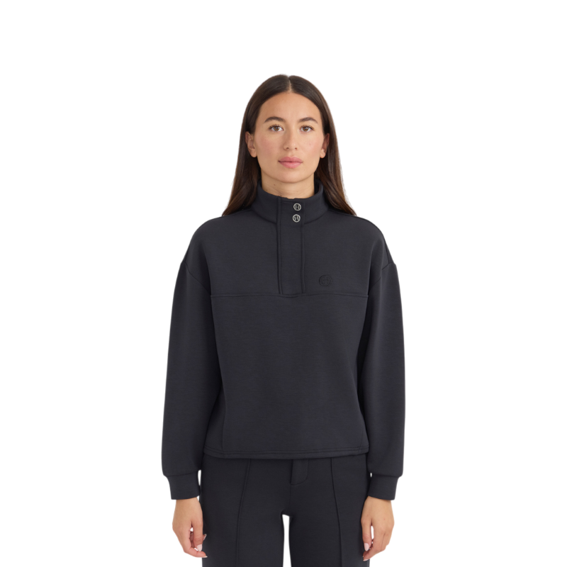 Harcour - Damen-Langarm-Sweatshirt Cassandre schwarz mit Reißverschlusskragen