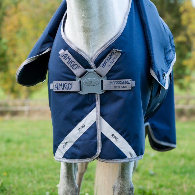 Horseware - Derka zewnętrzna Amigo FieldSafe Plus Turnout granatowy/ titanium grey/ srebrny 100g | - Ohlala