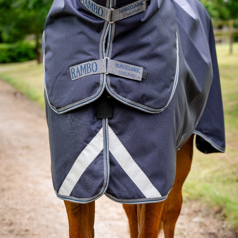 Horseware - Coperta da esterno Rambo Duo Ripstop Plus Turnout Bundle blu marino/ grigio thunderstorm/ argento (100g + 100g + 200g) 400g | - Ohlala