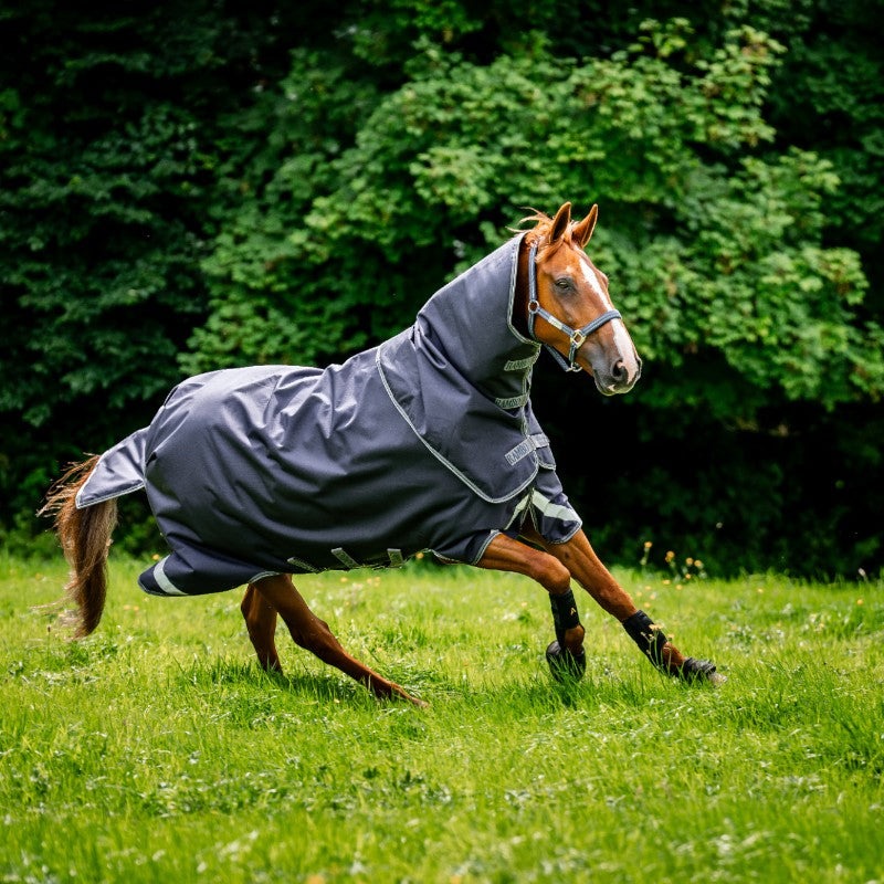 Horseware - Coperta da esterno Rambo Duo Ripstop Plus Turnout Bundle blu marino/ grigio thunderstorm/ argento (100g + 100g + 200g) 400g | - Ohlala