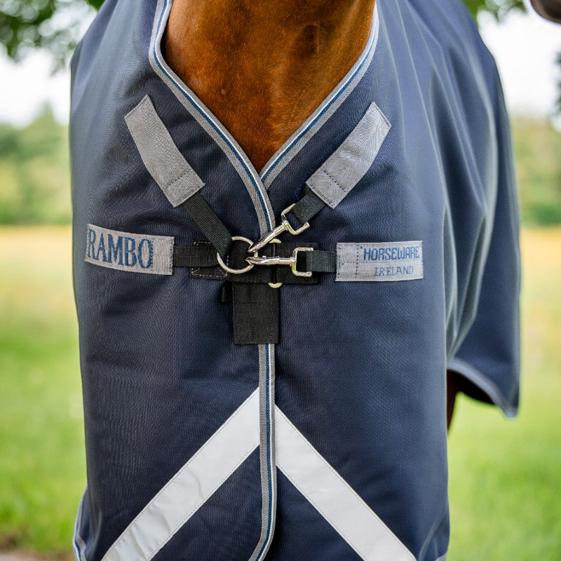 Horseware - Rambo Supreme Turnout Plus Rug navy/ thunderstorm grey/ silver 450g | - Ohlala