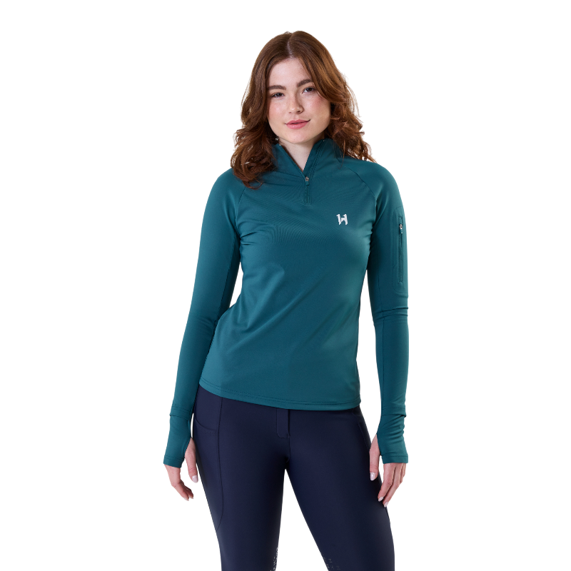 Horseware - Damska bluza z długim rękawem Strive Winter 1/4 Zip dynasty green | - Ohlala