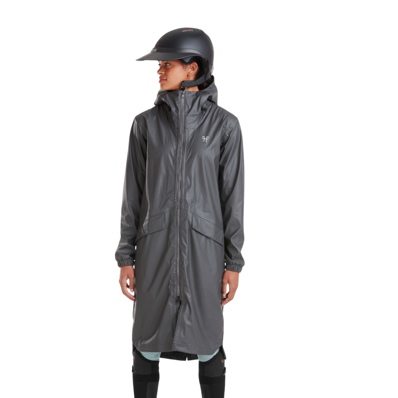 Horse Pilot - Women's Long Raintech Rain Jacket in Iron | - Ohlala