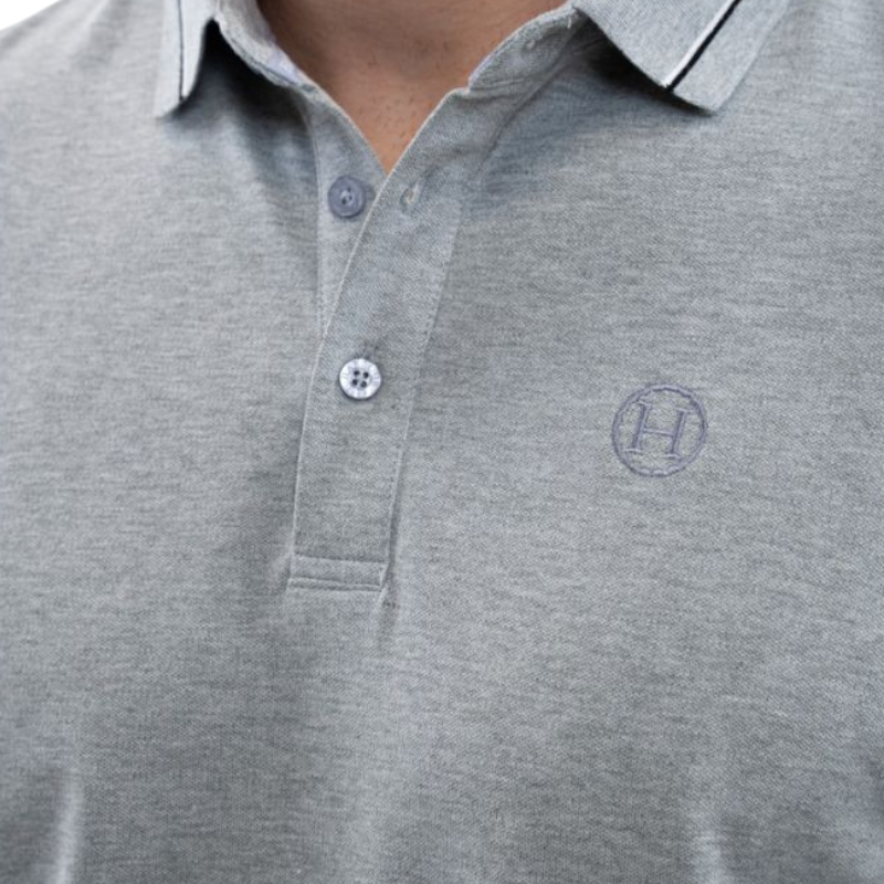 Harcour - Polo manches longues homme Malik gris chiné | - Ohlala