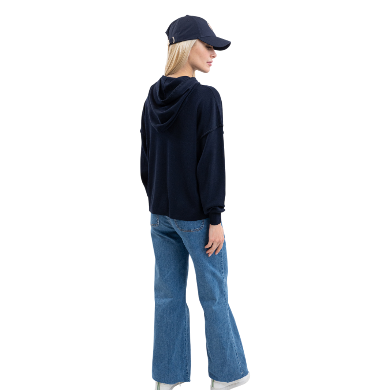 Harcour - Women's long sleeve hooded sweatshirt Plume marine | - Ohlala