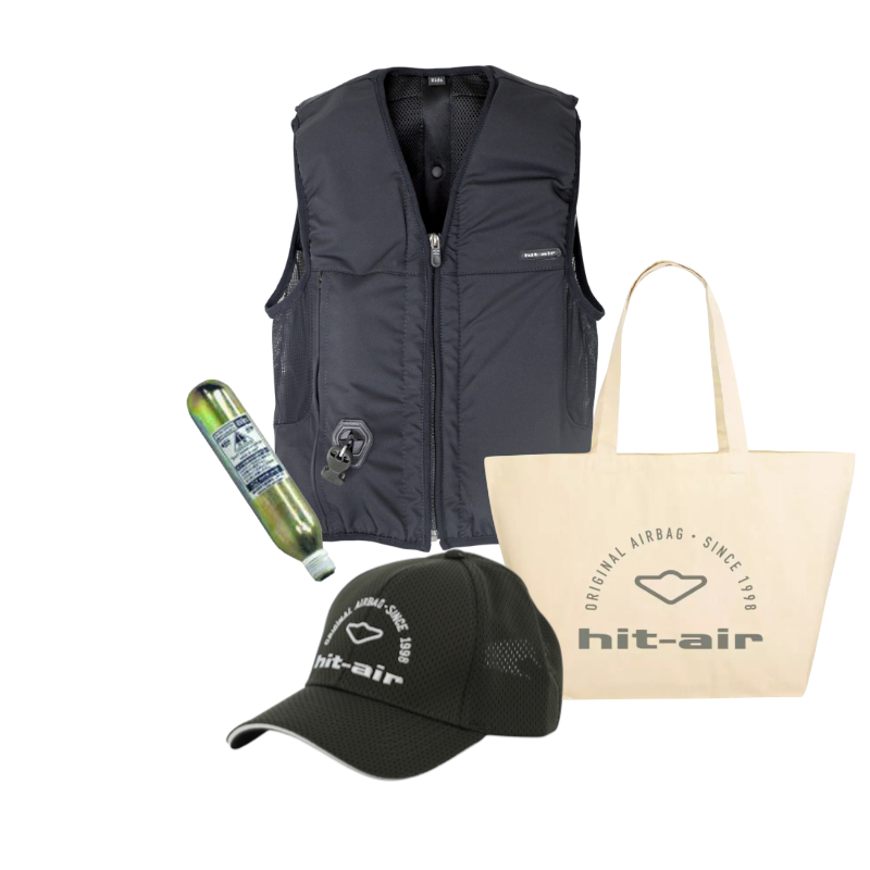 Hit Air - Pack zwart Airflex-airbagvest voor kinderen + totebag + patroon + pet