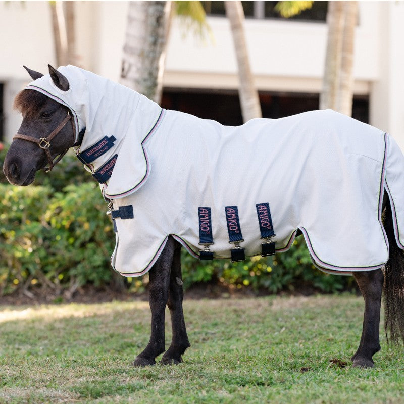 Horseware - Derka przeciw owadom Amigo Ripstop Petite Hoody srebrny/limonkowy/granatowy/różowy | - Ohlala