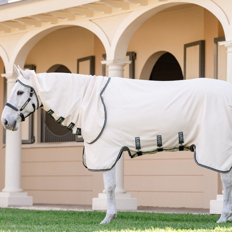 Horseware - Couverture anti-mouches Rambo Hoody XL chalk/ hunter green/ argent | - Ohlala