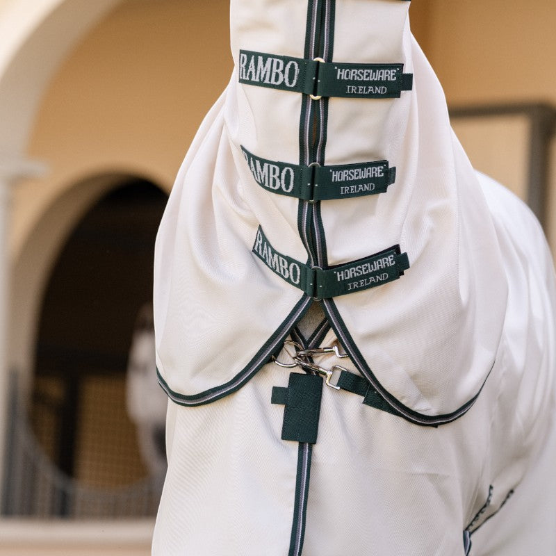 Horseware - Couverture anti-mouches Rambo Hoody XL chalk/ hunter green/ argent | - Ohlala