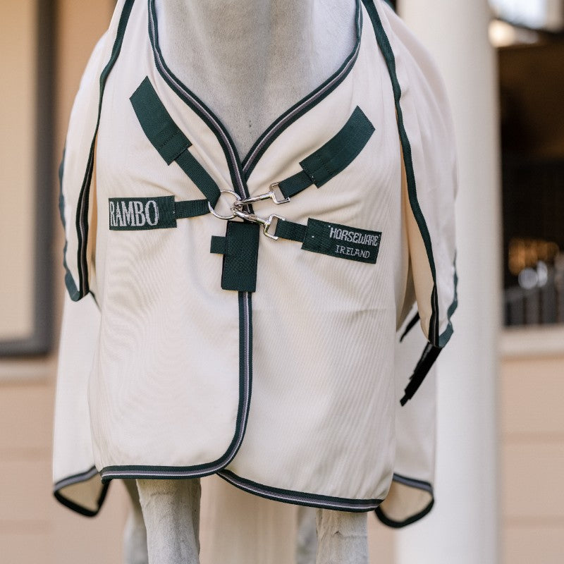 Horseware - Couverture anti-mouches Rambo Hoody XL chalk/ hunter green/ argent | - Ohlala