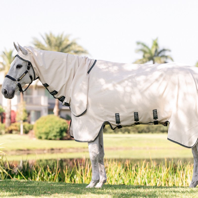 Horseware - Couverture anti-mouches Rambo Hoody XL chalk/ hunter green/ argent | - Ohlala