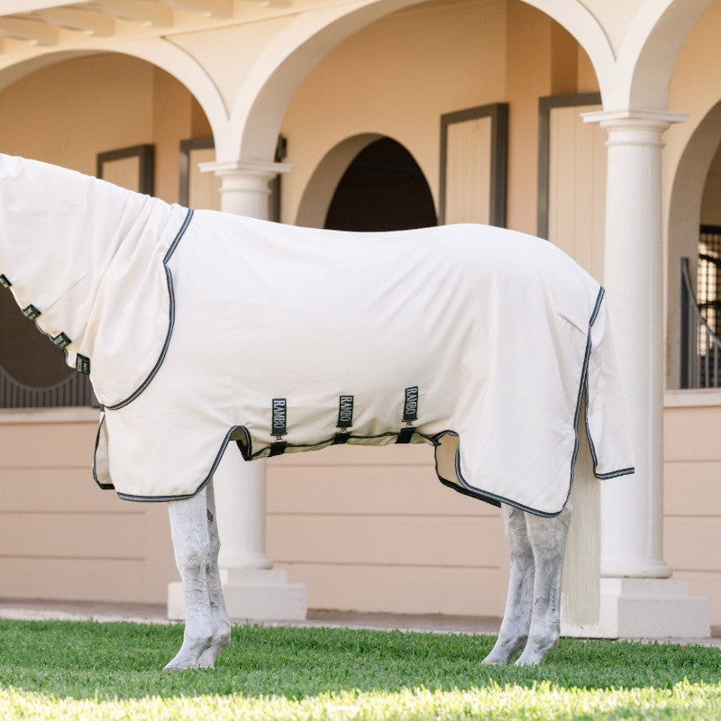 Horseware - Couverture anti-mouches Rambo Hoody XL chalk/ hunter green/ argent | - Ohlala