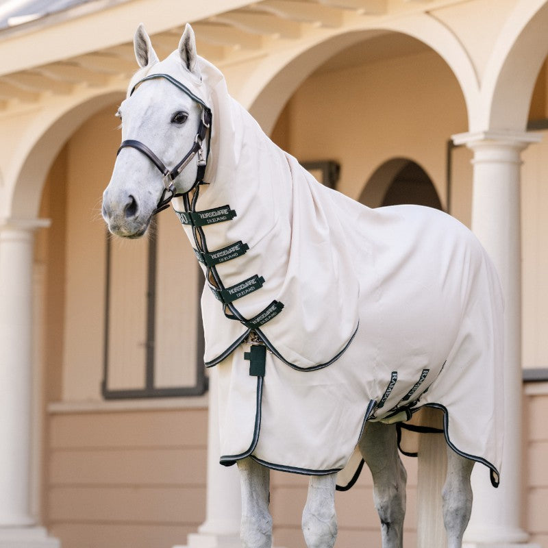 Horseware - Couverture anti-mouches Rambo Hoody XL chalk/ hunter green/ argent | - Ohlala