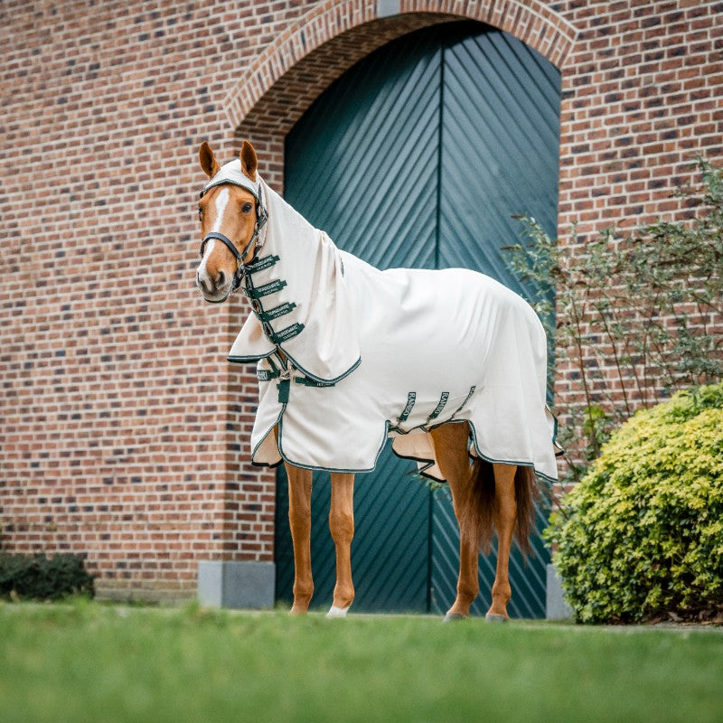 Horseware - Rambo Hoody fly rug in chalk/hunter green/silver | - Ohlala
